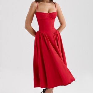 SAMARIA Red Gathered Midi Dress